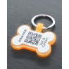 Hundemarke mit QR-Code und Lasergravur Knochen fluoreszierendem Silikon - Individuell gravierbar und Schweizer Datenplattform