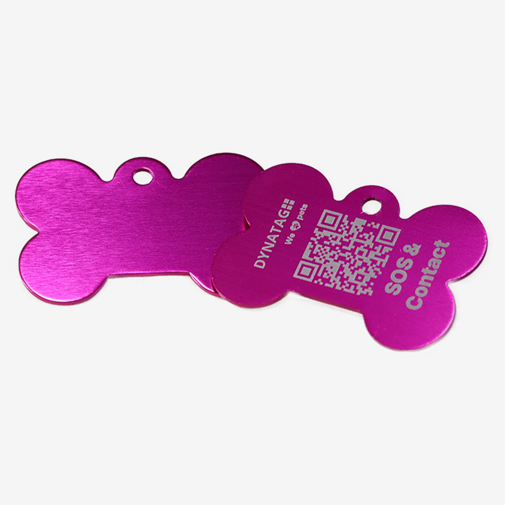 Hundemarke mit QR-Code Knochen aus Aluminium - Schweizer Datenplattform