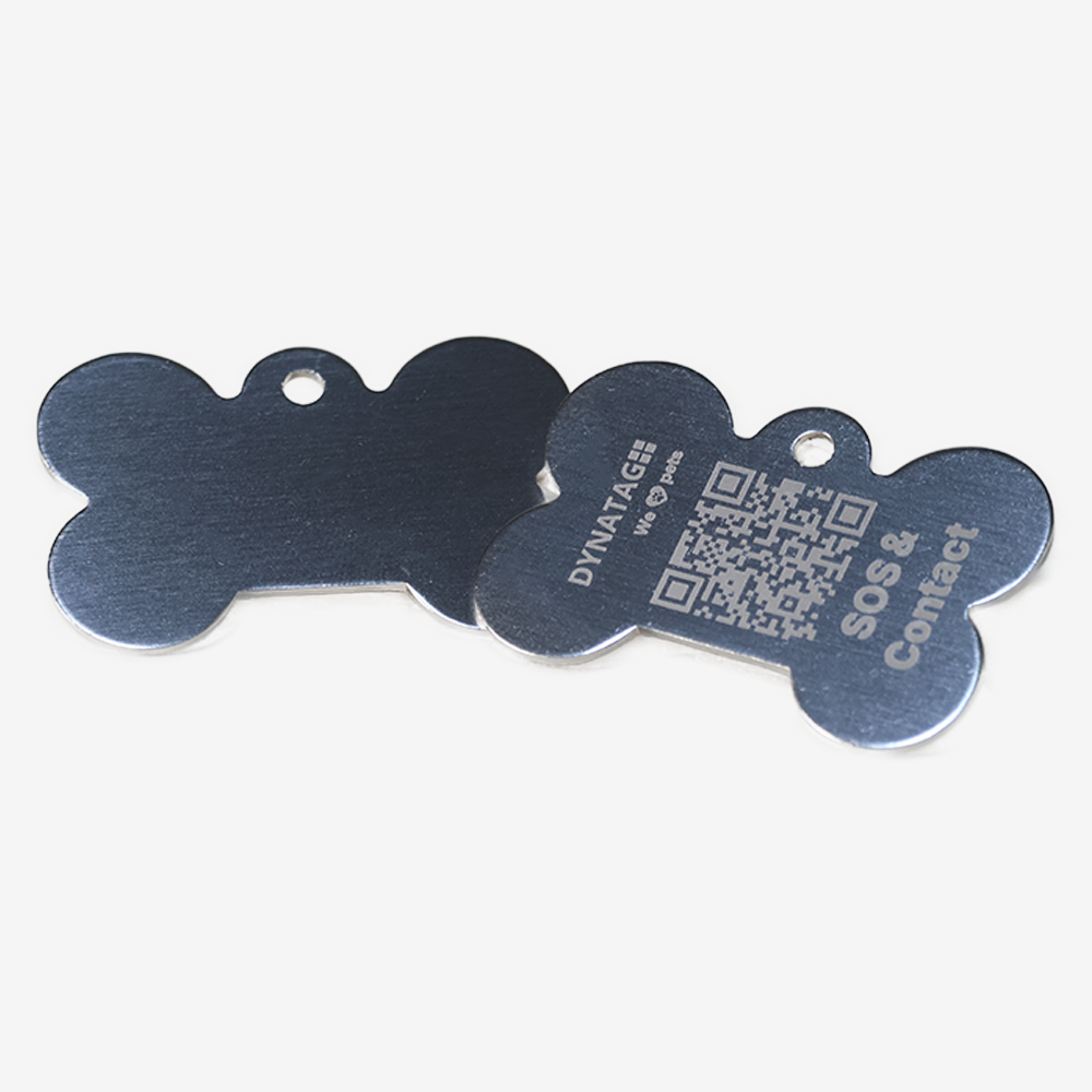 Pet Tag "Bone" Aluminium with QR Code for Dogs and Cats