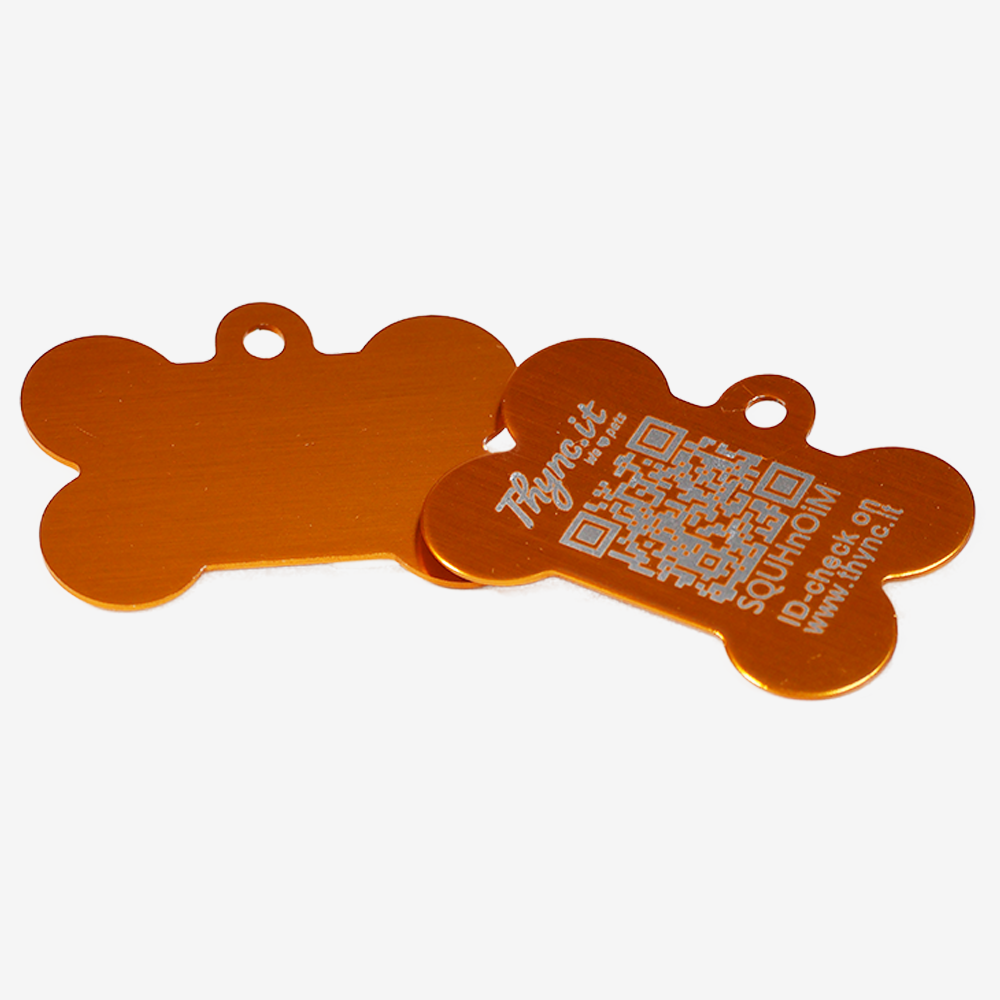Hundemarke mit QR-Code Knochen aus Aluminium - Schweizer Datenplattform