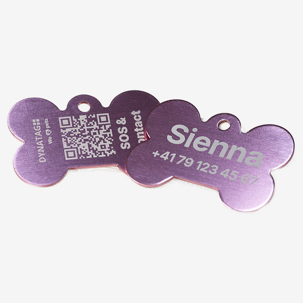 SOS Pet Tag Aluminium Bone with QR Code & Laser Engraving Personalized