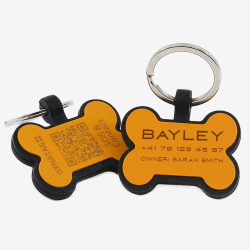Hundemarke mit QR-Code und Lasergravur Knochen aus Silikon - Individuell gravierbar und Schweizer Datenplattform