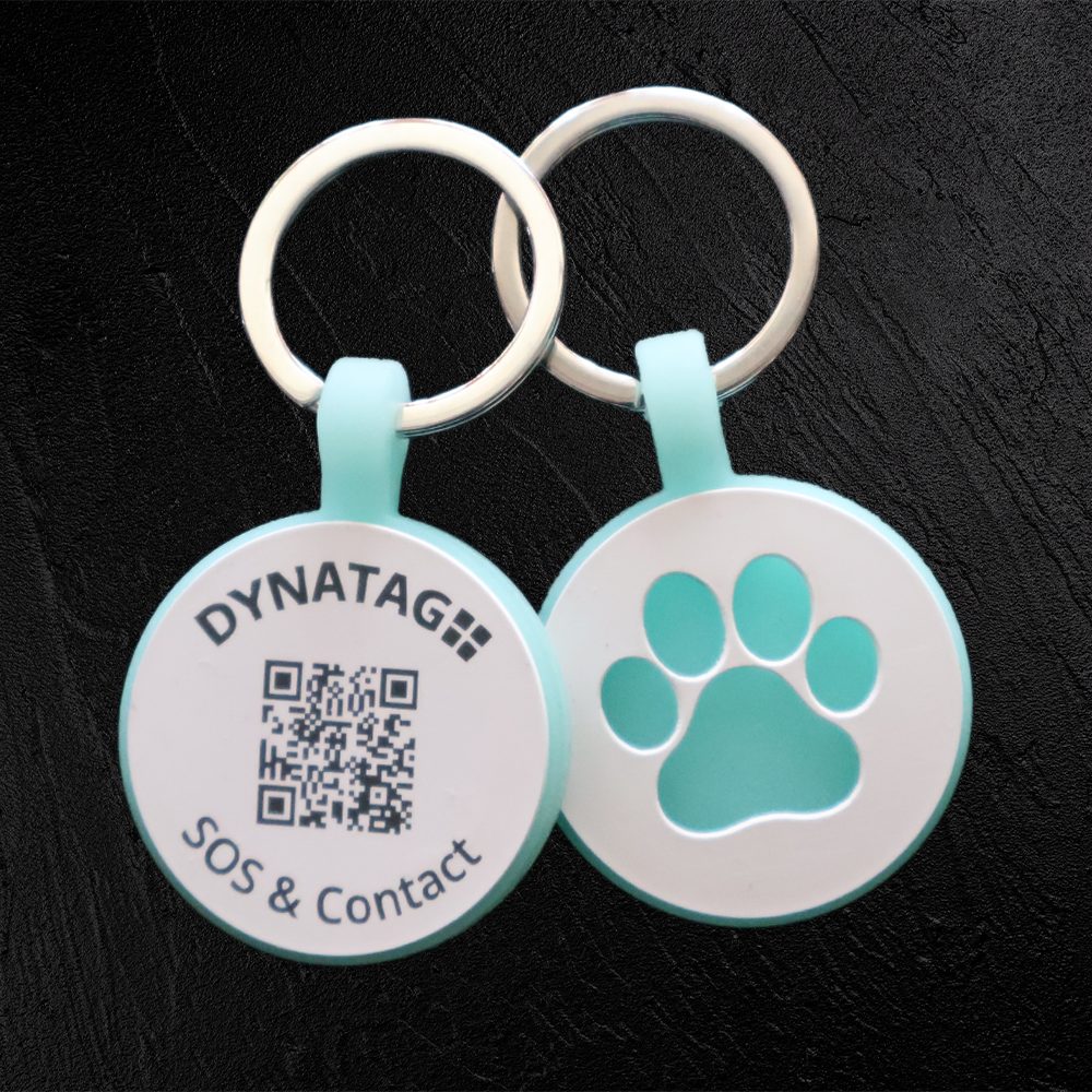 Glow-Edition SOS Pet Tag - Round Shape with Paw in Silicone with QR Code - Swiss Data Platform