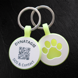 Tiermarke mit QR-Code Rund-Pfote aus fluoreszierendem Silikon - Schweizer Datenplattform