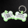 Hundemarke mit QR-Code und Lasergravur Knochen fluoreszierendem Silikon - Individuell gravierbar und Schweizer Datenplattform