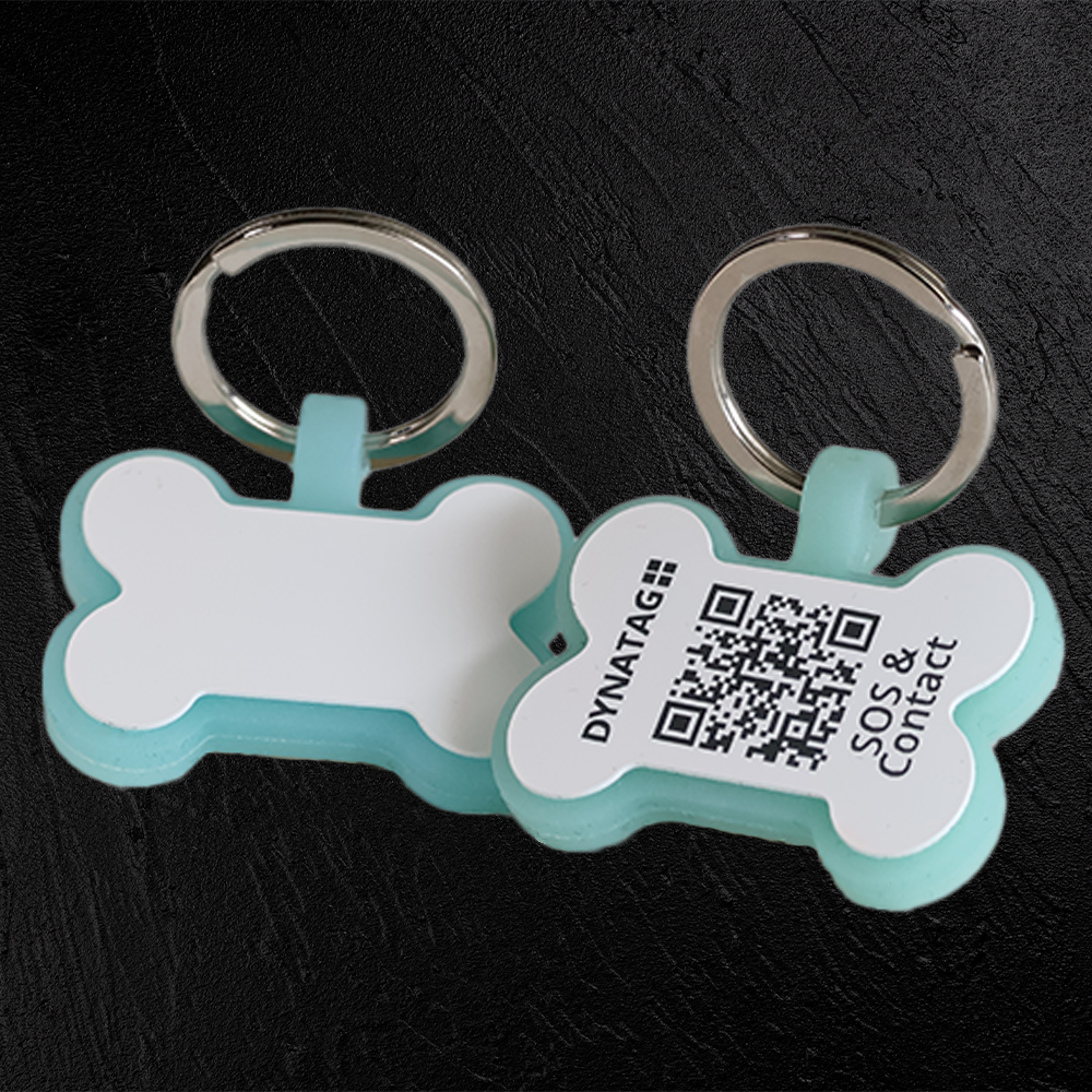 Glow-Edition SOS Pet Tag - Bone Shape in Silicone  with QR Code & Swiss Data Platform