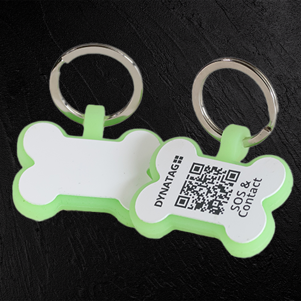 Glow-Edition SOS Pet Tag - Bone Shape in Silicone  with QR Code & Swiss Data Platform