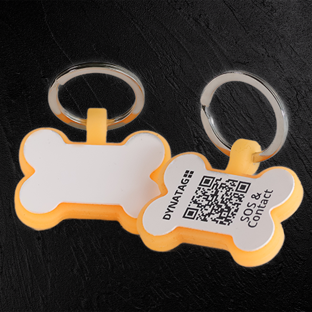 Glow-Edition SOS Pet Tag - Bone Shape in Silicone  with QR Code & Swiss Data Platform