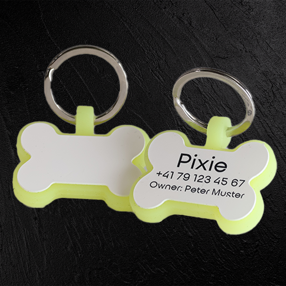 Glow-Edition Personalized SOS Pet Tag – Bone Shape in Silicone with Laser Engraving