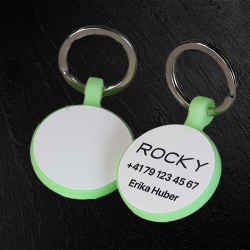 Tiermarke mit Lasergravur Rund aus fluoreszierendem Silikon - Individuell gravierbar