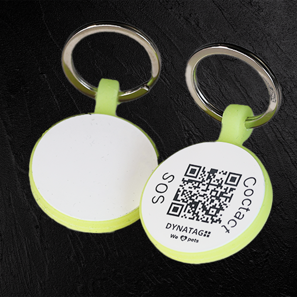 Tiermarke mit QR-Code Rund aus fluoreszierendem Silikon - Schweizer Datenplattform