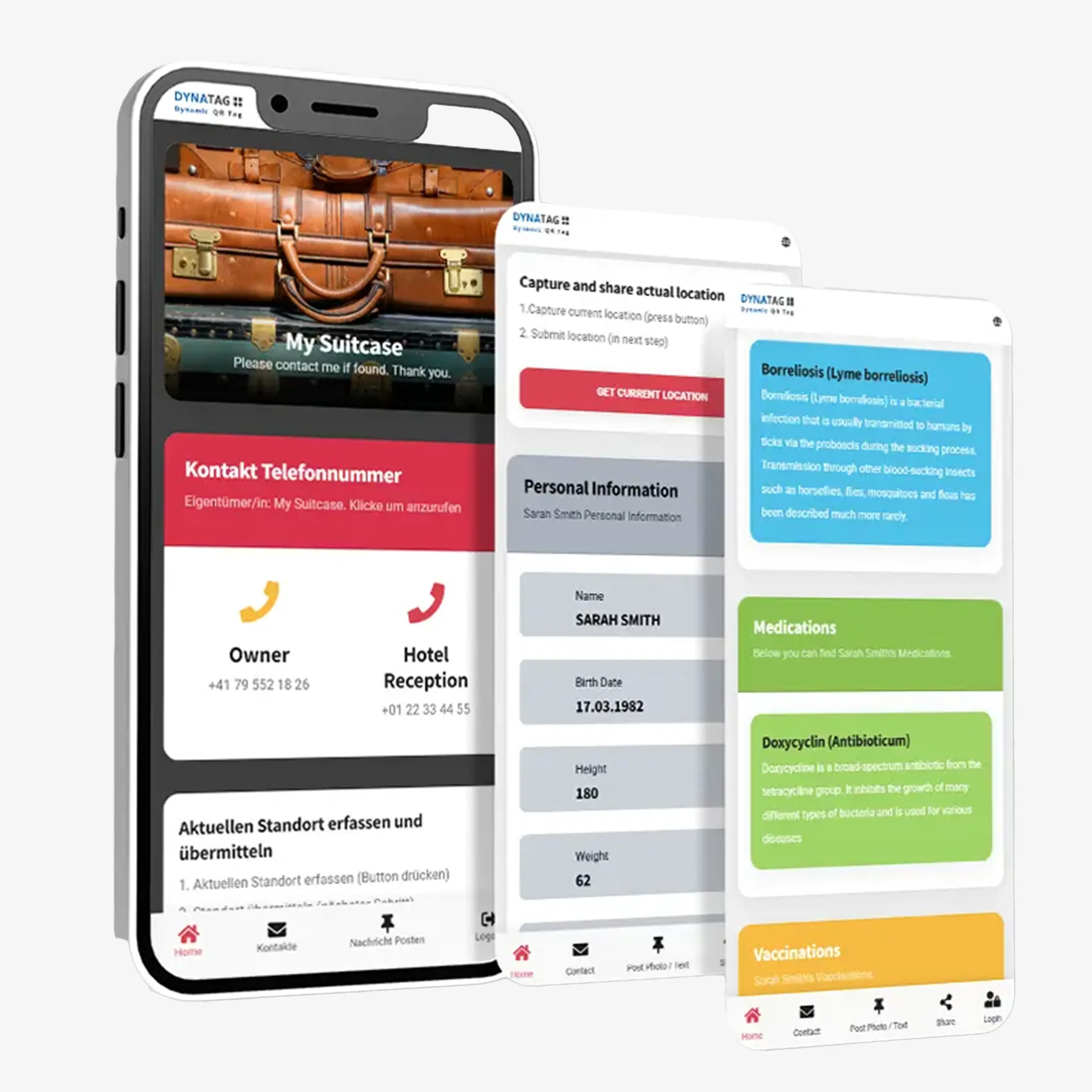 Digitale Ansicht der DynaTag Gepäck WebApp
